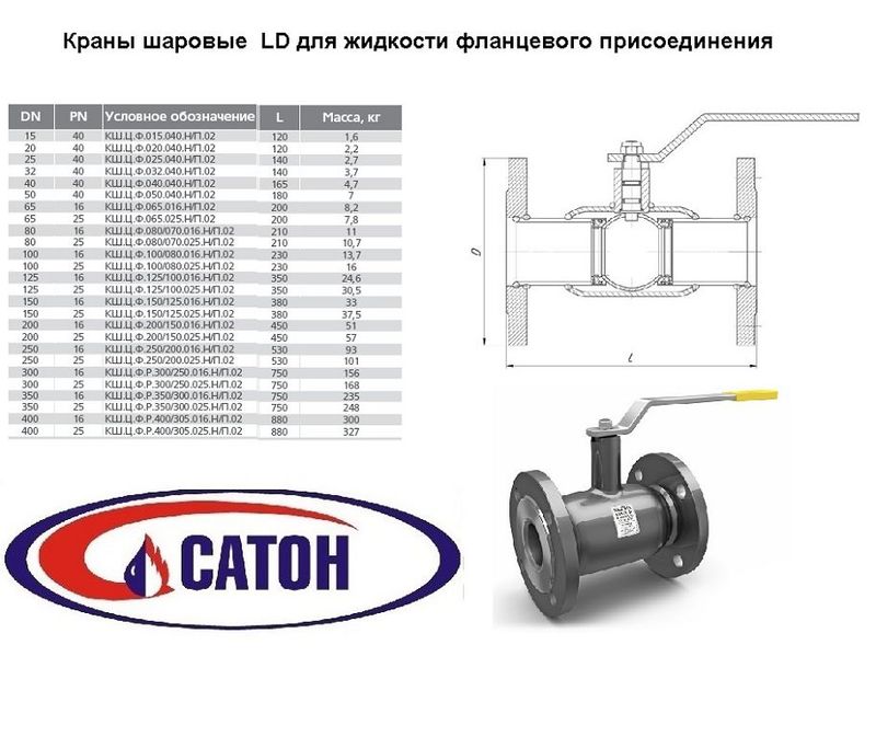 Кран LD КШ.Ц.Ф.250.016.Н/П.02 Ду250 Ру16 ст.20 Фланец/Фланец (стр. длина 530мм) рукоятка