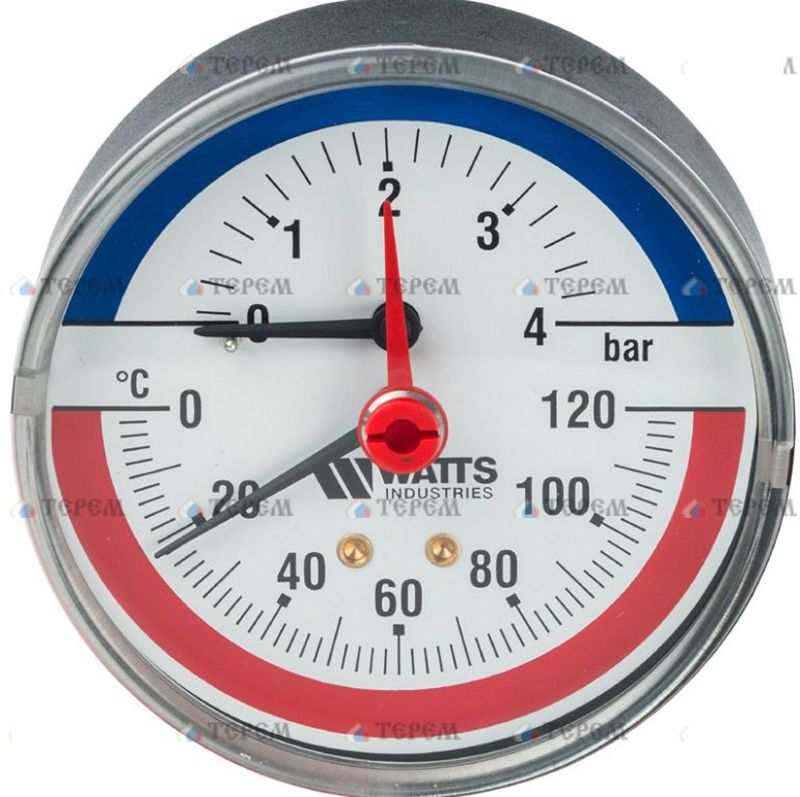 Термоманометр аксиальный MTR WATTS Германия) ТМАХ04 (1/2", 04 бара, 0-120С)