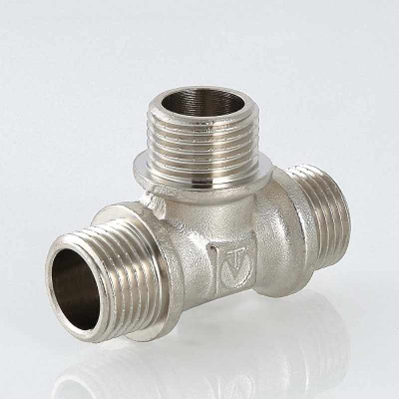 Тройник равный наружная резьба (латунный, никелированный) 1/2" VALTEC
