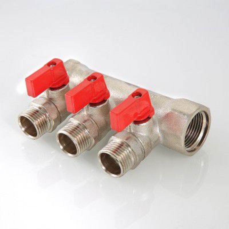 Коллектор с отсек. кранами 3 выхода 3/4* 1/2 нар. рез. VT 580n